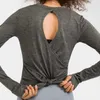 Kadın Tracksuit Tops Tees T-shirt Giyim Üst Bayan Yoga Spor Spor Bandaj Koşu Kendini Yetiştirme Hızlı Kurutma Streç Hollow Güzel Geri Uzun Kollu