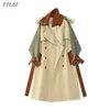 Lente Herfst Vrouwen Elegante Double-Breasted Trench Color Contrast Verstelbare Taille Lange mouw Jas 210430