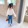 Autumn cute girls fashion embroidery doll collar shirts baby girl pure cotton casual long-sleeved shirt 210331