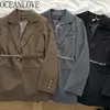 Cair mulheres sólida vintage único botão blazer feminino correntes faixas moda elegante outono jaquetas 18552 210415