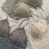 Francuski Sexy Koronki Push Up Zestaw Biustonosz Damska Bezpłatna Bielizna Ultra Cienka Trójkąt Kubek Bras Romantyczny Czarny Haft Bralette X0526