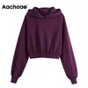 Aachoae Femmes Pure Sweat à capuche Batwing Manches longues Lâche Tops courts Lady Sport Casual Pull Sweat-shirt Femme Sudaderas 210413