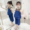 Teen Girls Summer Clothing Patchwork Outfits Vest + Korta kostymer för Casual Style Tracksuits Barn 210528