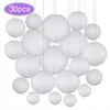 30pcs/Lot 4''-12'' Mix Size Chinese Paper Ball Lampion Hanging White Wedding Decoration Paper Lanterns Lampshade Party Decor 211216