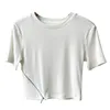 Redondo pescoço de mangas curtas T-shirt Slim Emagrecimento Zipper Cropped Top Mulheres Verão Verão Coreano Moda Mulheres Mulheres 210520