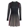 Women A-Line Dress Spring Autumn Fashion Long Sleeve Striped Print Pleated Sexy Ladies Evening Party Bodycon Mini Clothing 210522