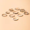 Vintage Silber Farbblumen Joint Ring Sets für Frauen Hollow Heart Alloy Metal Ehering Juwely 10pcs/Sets