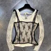 Deat Spring lange mouw o nek rug drawstring kanten patchwork blouse dames streetwear transparant HR468 210709