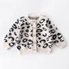 Baby Junge Mädchen Outfits Kleidung Set Geboren Leopardenmuster Strickmantel + Strampler Anzug Kleinkind Jungen Mädchen Kleidung 210429