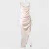 Gliter satin dress women autumn winter evening party elegant ladies backless Christmas cocktial long 210427