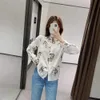 Camisa abotonada para mujer, con estampado de caballos, manga larga, cuello de solapa, blusas holgadas elegantes para mujer, Tops 210709