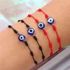 Blauwe boze oog armbanden met kaart vrouwen mode-sieraden heren verstelbare glas geknoopt gevlochten touw bedelarmband Lucky bangles geschenken 1lot = 1set = 6 stks