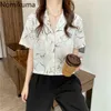 Nomikuma verão blusa mulheres blusas flor impresso colarinho entalhado camisas de manga curta camisas Únicas tops ligeiramente transparentes de peito 210514