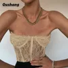 Oushang dentelle maille patchwork femmes corset top tube réservoirs cultures voir à travers pure moulante sexy streewar 2020 automne hiver club Y0622