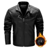 Automne / Hiver Veste en cuir de moto polaire Full Zip Faux-Cuir Manteau pour hommes Marron Vintage Plus Taille Slim Mens Wear Jacket 211111