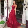 Encantador vestidos de noite vermelhos verão cintas de espaguete appliqued rendas vestidos de festa de baile uma linha backless mulheres mulheres ocasião especial vestido formal wear