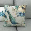 Taie d'oreiller de style campagnard bleu fleurs et oiseaux en lin de haute qualité taie d'oreiller coussin oreiller 45*45CM/17.7*17.7 pouces XG0170