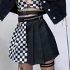 Suchcute gótico alta cintura mujer plisada mini falda patchwork cintas a línea faldas streetwear sólido femenino trajes de fiesta 210408