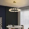 Lâmpada de luxo lâmpada pérola anel de colar de acrílico bola de cobre LED teto lustre lustre luminoso lâmpada de lâmpada do quarto