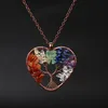 Handwork Chakra Heart Pendant Necklace Wire Natural Stone Beads Tree of Life Necklaces for Women Children Fashion Jewelry Will and Sandy Red blue purple