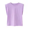 Spring Women Shoulder Pads Profil Vest T Shirt Kvinna Solid Loose Tops T1370 210623