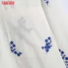 Tangada Women Retro Embroidery Romantic Cotton Blouse Shirt Long Sleeve Chic Female Shirt Tops BE677 210609