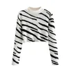 Autumn Sweaters Women Vintage O-Neck Striped Pullovers Long Sleeve Sweater Slim Streetwear Ladies Knitted Short Tops Women's