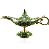 22cm Elegant Vintage Metal Carved Aladdin Lamp Light ing Tea Oil Pot Decoration Figures Saving Collection Arts Craft Gift 210811