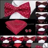 BOW Мода AESSOWIORBOOGE галстуки красные Pre-Bowties для мужчин Silk Butterfly решетка Hanky ​​запонки набор воротник съемный галстук рождественской свадьбы