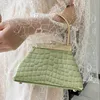 Shiny genuine leather mini handbags avocado green crocodile pattern metal handle handbag retro clip leather bag High quality ladies purse