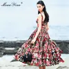 Fashion Designer Runway Ball Gown Dress Summer Women Spaghetti strap Backless Floral Print Cascading Ruffle Beach 210524