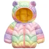 2021 Vinter Baby Girls Tie Dye Down Coat Koreanska Kids Kläder Söt Barnens bomull Öron Hooded Parkas Toddler Varm Ytterkläder 6 H0909