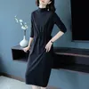 Günlük Elbiseler Kadınlar Uzun Kazak Elbise Sonbahar Kış Giysileri 2021 Kadın Moda Kollu Balıkçı Yaka Örme