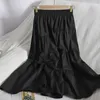 Qiukichonson midi långa kjolar kvinna maxi kjol goth lolita sommar hög midja asymmetrisk låg ruched ruffle 210529