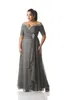 Grey Mother of the Bride Groom Dresses Plus Size Off the Shoulder Cheap Chiffon Prom Party Gowns Long Evening Wear253e