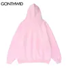 Gonthwid Hip Hop Hoodie Bluza Streetwear Zwierząt Dog Drukuj Polar Kapturem Męskie Harajuku Winter Cotton Pullover Pink 211229