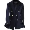 Printemps et automne dames costume de bureau élégant de haute qualité Double boutonnage Blazer veste féminin petit bleu 210527