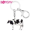 Bonsny Acrylic Sweet Cartoon Milk Cow Cattle Keychains Ring Trendy Purse Car Key Chain Unique Jewelry For Women Girls Gifts G1019