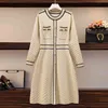 High Quality Spring Fall Korean Fashion Knitted Sweater Dress Women Slim Button Bright Shinny Vintage Party Christmas Robe 210514