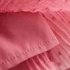 カスケードフリル女性ソリッドパフスリーブミニドレス甘いピンクレディースVネックプリーツファッション刺繍ラップショートES 210515