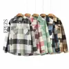 vintage green lattice shirt jackets womens loose plaid coat winter plus size jackets casual women jacket 211109