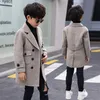 Мода зимнее шерстяное пальто для 4-14 мальчиков поворотный воротник двубортный большой карманы толстые плюс хлопковая куртка высокое качество 211011