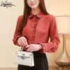 Autumn Long Sleeve Womens Tops and Blouses Loose White Woman's Shirt Solid Korean Tops Red Office Lady Blusas Mujer 10756 210527