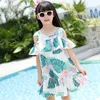 Family Matching Outfits Fashion Off Shoulder Tassel Mother Daughter Dresses Green Leaf Print Mama Mom and Sundress 210724
