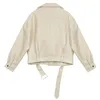 Kadın Faux Deri Kış Vintage Beyaz Turn Aşağı Yaka Uzun Kollu Kısa Lokomotif PU Ceketler Kadın 210514