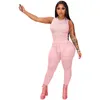 Vente en gros Survêtements d'été Deux pièces Ensembles Femmes Tenues Pull sans manches Gilet Leggings 2pcs 2XL Costumes de sport décontractés vêtements solides en vrac 6888