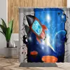 Tende per doccia creativa sistema solare tende da bagno tende da cartone animato moon razzo pattern vapore decors set di tessuto a parete 3d figlio