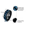 Wedding Rings 8mm Men's FIDGET Black With Blue Center Curb Chain Spinner Ring Stainless Steel Reliever Worry Band Male Jewelry