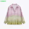 Fashion Pink Tie Dye Oversized Shirt Women Summer Chic Casual Button Up Collar Woman Long Sleeve Asymmetric Hem Tops 210430