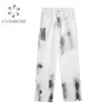 Hohe Taille Frauen Jeans Sommer Harajuku Tie Dye Drucken Lose Mode Breite Bein Lange Hosen Gerade Baggy Denim Hosen 210809